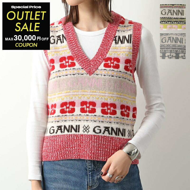 GANNI ピンク ロゴ ノースリーブニットベスト 楽天市場】GANNI ガニー ニットベスト Viscose Rope Cropped