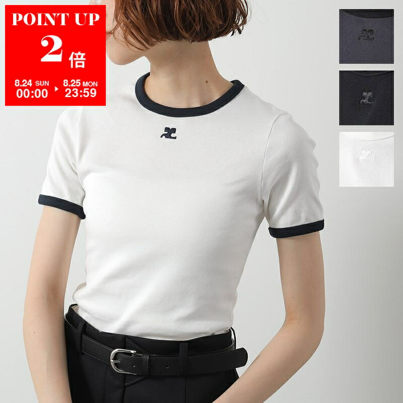 courreges コットン シグネチャーコントラスト クルーネック Tシャツ courreges (クレージュ) コットン シグネチャーコントラスト