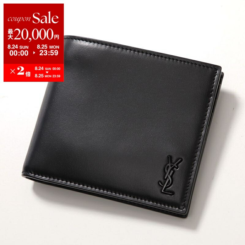 T K✨ サンローランパリ 二つ折り財布 本革 黒 スター ロゴ 未使用級✨サンローラン SAINT LAURENT YSLロゴ 二つ折り財布