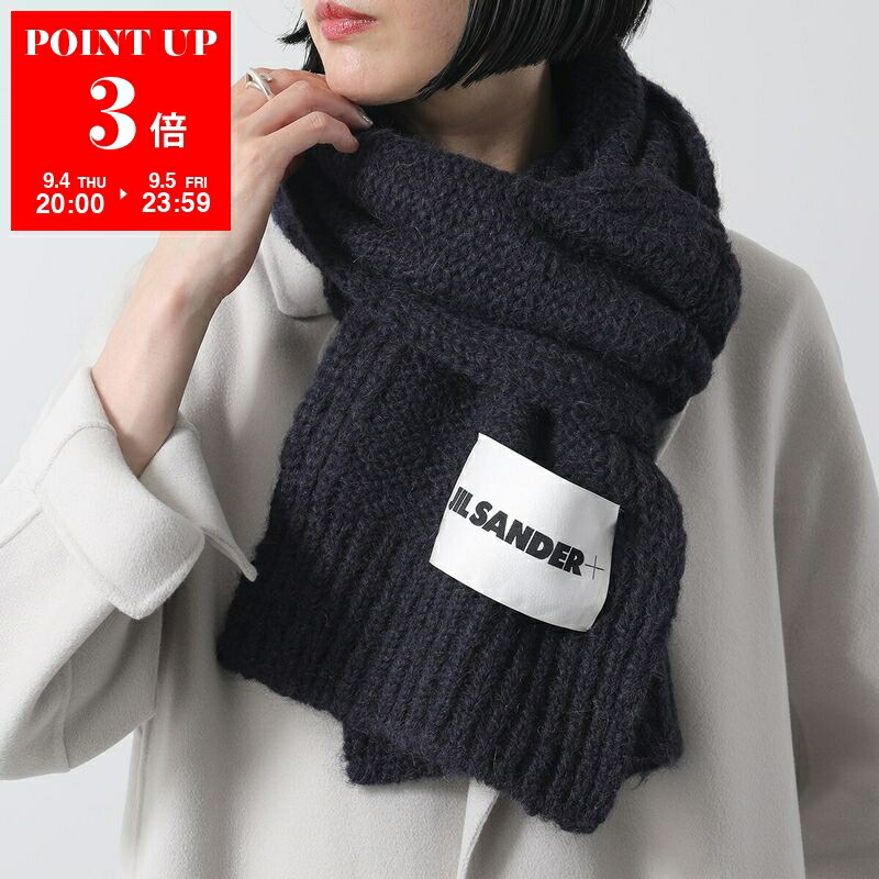 JIL SANDER 黒 ニット リブ編み マフラー ジルサンダー Jil Sander J40TE0007 J14522 マフラー レディース