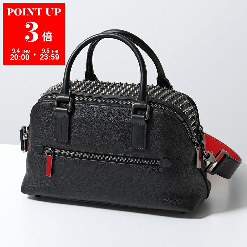 美品 クリスチャンルブタン 2way パロマ ハンドバッグ スタッズ レザー 黒 クリスチャンルブタン スパイクスタッズ カバタ クロコ型押し