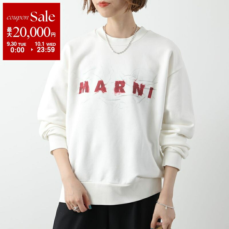 MARNI ホワイト ロゴプリント スウェット MARNI (マルニ) 裏毛 ミニロゴ クルーネック トレーナー