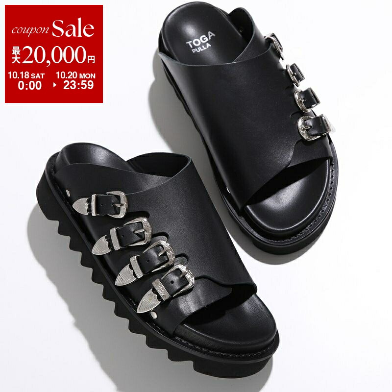 M*U様 TOGA PULLA バックル付きブラックレザーサンダル　38 TOGA PULLA トーガ プルラ サンダル Western Buckle Sandals