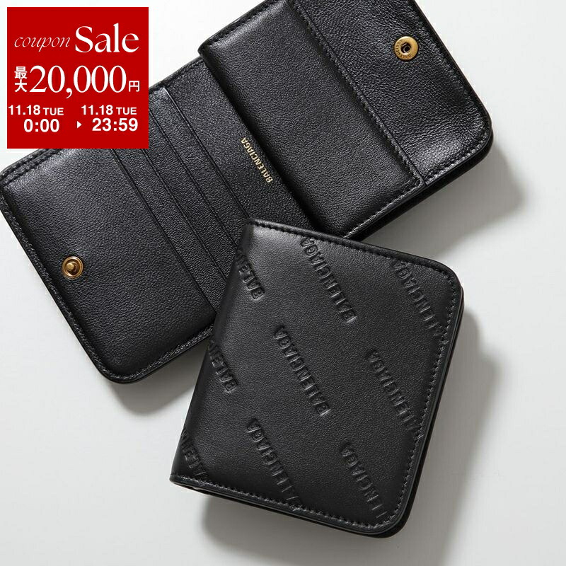 バレンシアガ ロゴ 二つ折り財布 折り財布 ブラック BALENCIAGA BALENCIAGA バレンシアガ 財布 二つ折り CASH SQUARE FOLDED WALLET