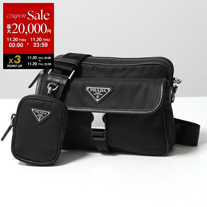 プラダ　スマホショルダーバッグ　サコッシュ　サフィアーノ　ナイロン　クロスボディ 関税負担なし☆ナイロンxサフィアーノレザー クロスボディバッグ