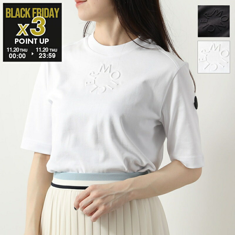 【美品】モンクレール Sサイズ カットソー トップス レディース ホワイト MONCLER (モンクレール) ダブルワッペン クルーネック 半袖 Tシャツ