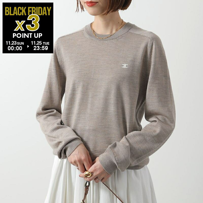 CELINE トリオンフ クルーネック セーター グレー ニット Ｓ（101）a CELINE トリオンフ クルーネック セーター グレー ニット S（101）a