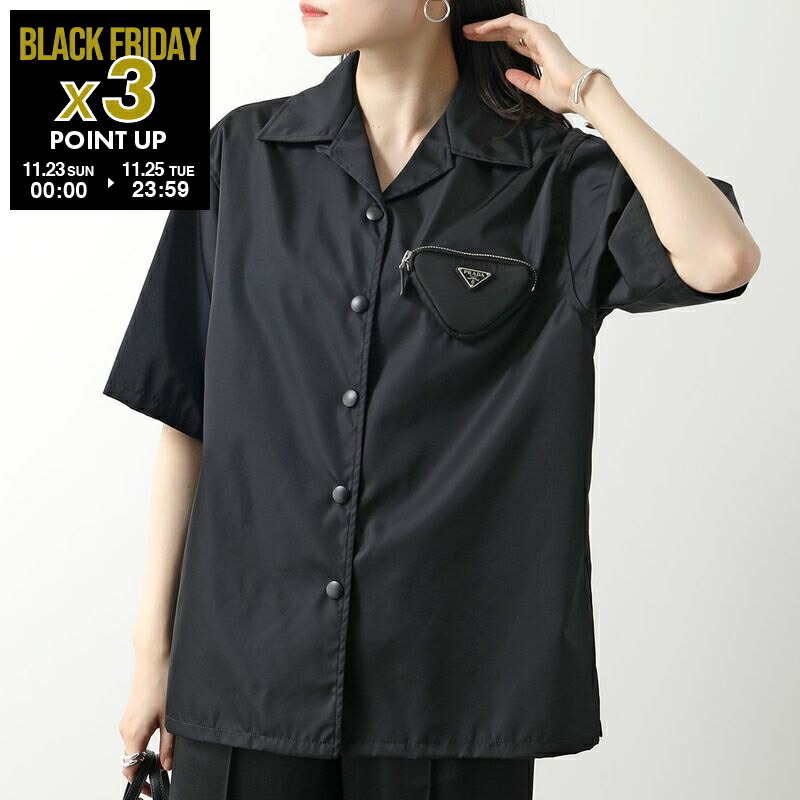 現行品・PRADA ポプリンシャツ38 三角プレート ブラウス 現行品・PRADA ポプリンシャツ38 三角プレート ブラウス