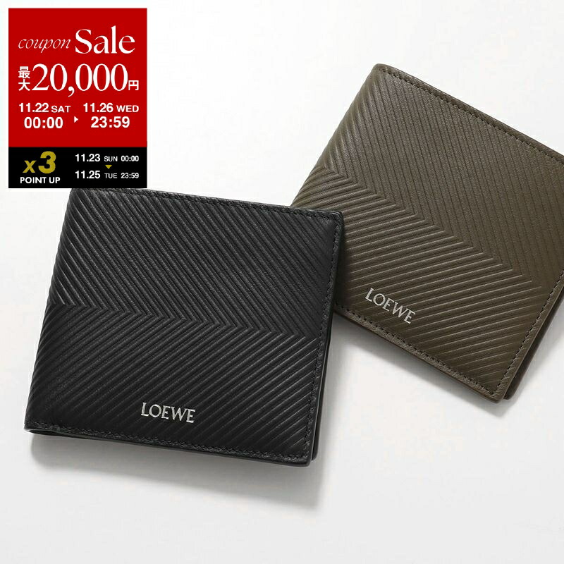 LOEWE 黒 レザー ミニ財布 LOEWE ロエベ 二つ折り財布 WALLET COMPACT C660W73X02 メンズ レザー