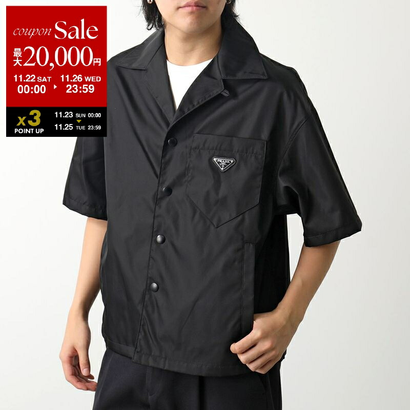 美品☆PRADA ブラック 半袖シャツ　39 15 1/2 PRADA】リナイロン トライアングルロゴ 半袖シャツ (PRADA/シャツ