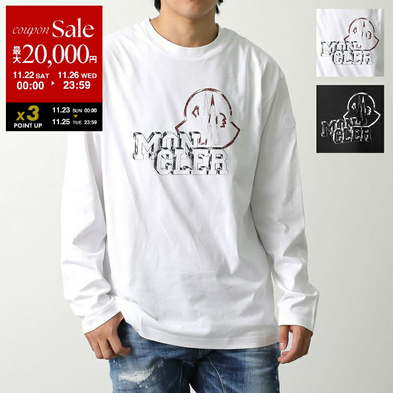 MONCLER ホワイト 長袖 Tシャツ 赤いロゴ モンクレール MONCLER MONCLER 長袖 Tシャツ 8D00019 89AJS ロンT