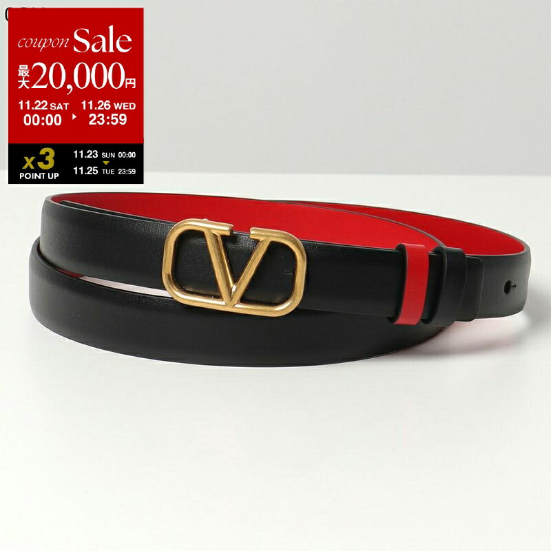 VALENTINO 太ベルト ヴァレンティノ 訳あり Vロゴ シグネチャー シャイニーカーフスキン リバーシブルベルト 30mm