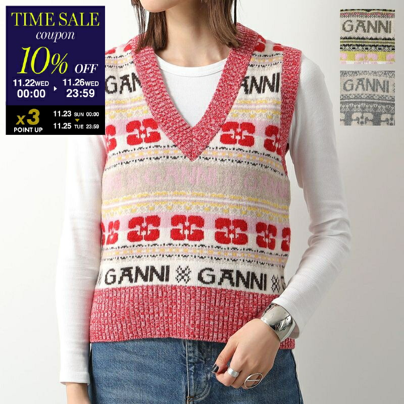 ganni 美品 ニットベスト スマイルプリント ピンク ganni 美品 ニット