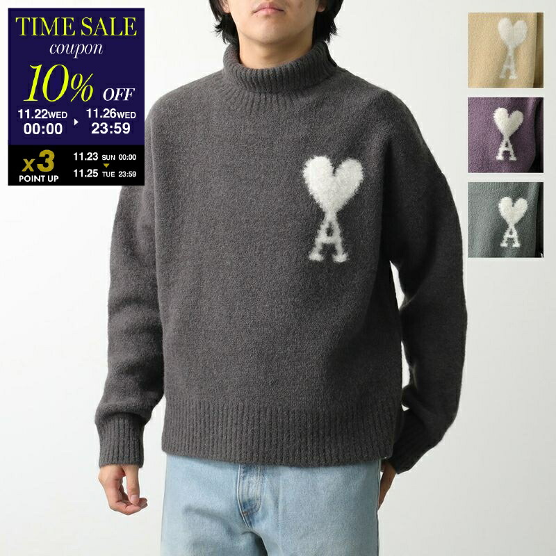 【正規品】 amiparis 希少カラー タートルネック ニット セーター 黒 AMI PARIS アミパリス Ami De Coeur ウール セーター ブラック