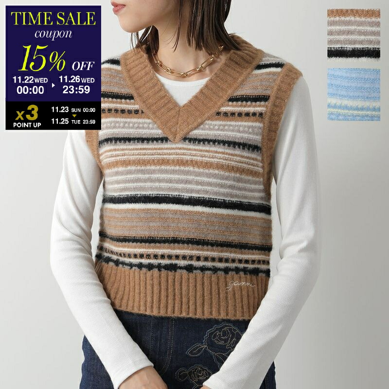 GANNI ブラック ニットベスト M ガニー GANNI GANNI ニットベスト Cotton Rope Vest ロゴ クルーネック