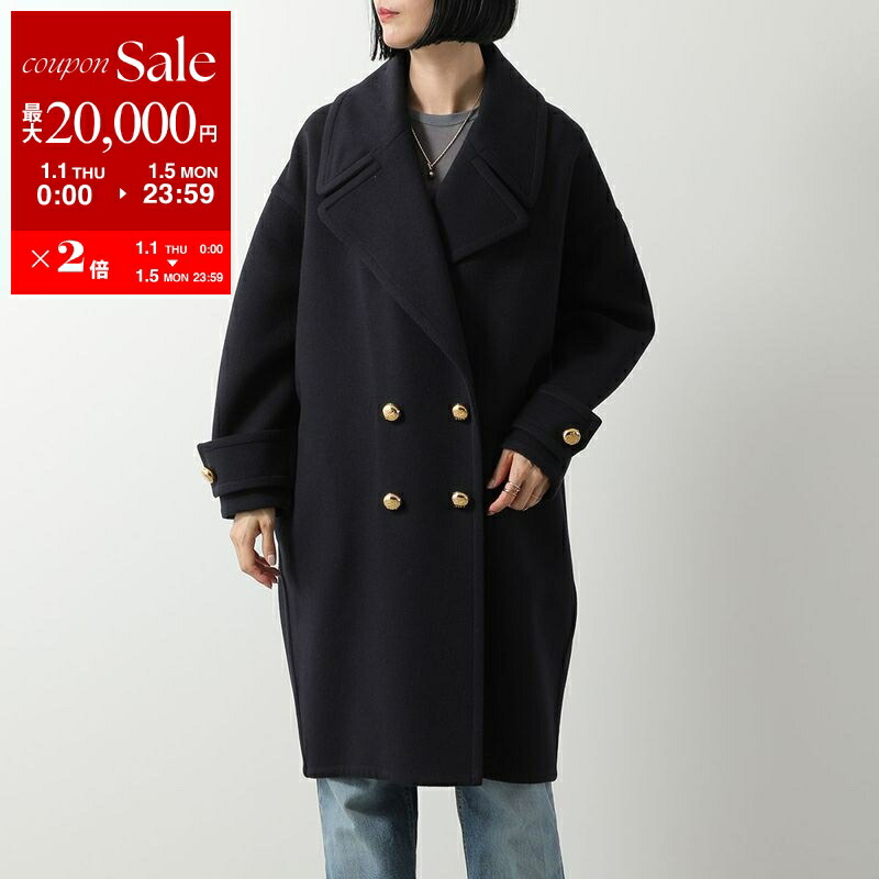 セリーヌ　ロングコート　ダブルフェイス　カシミヤ　ウール　レザーパイピング　38 セリーヌ ロングコート ダブルフェイス カシミヤ ウール レザー