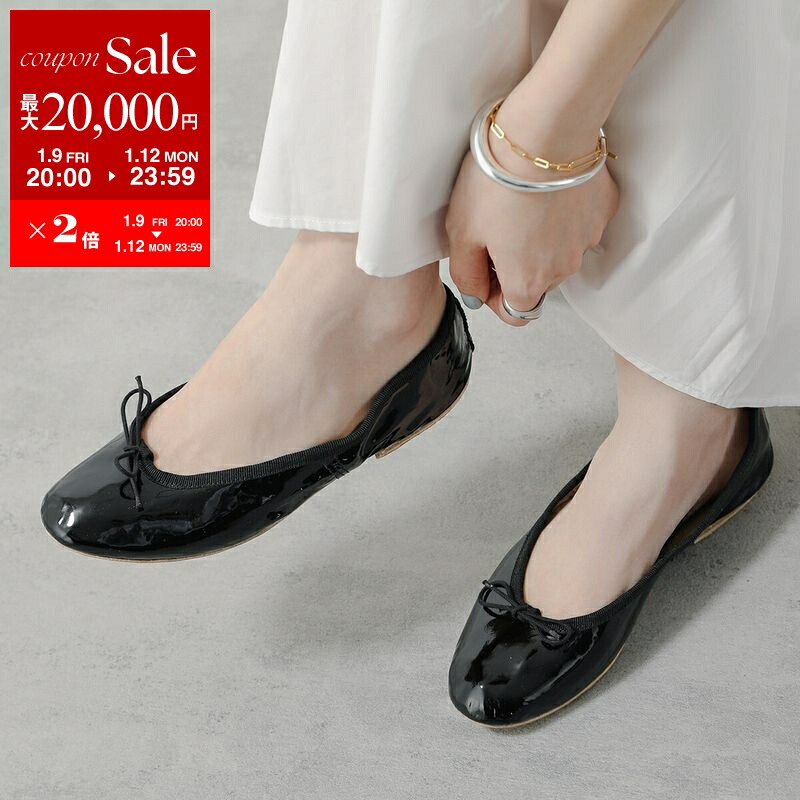 E. Porselli ブラックフラットシューズ 定番品】E.PORSELLI バレエシューズ フラット ブラック リボン E