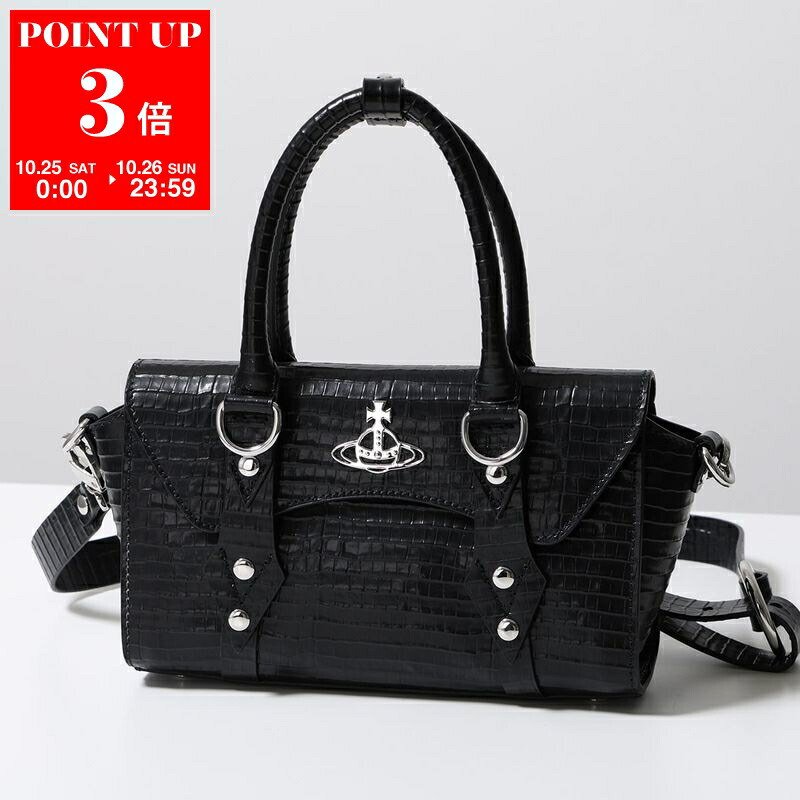 極美品◎ヴィヴィアンタム ハンドバッグ スタッズ 3室 レザー ブラック Vivienne Westwood 並行輸入 ヴィヴィアン ウエストウッド