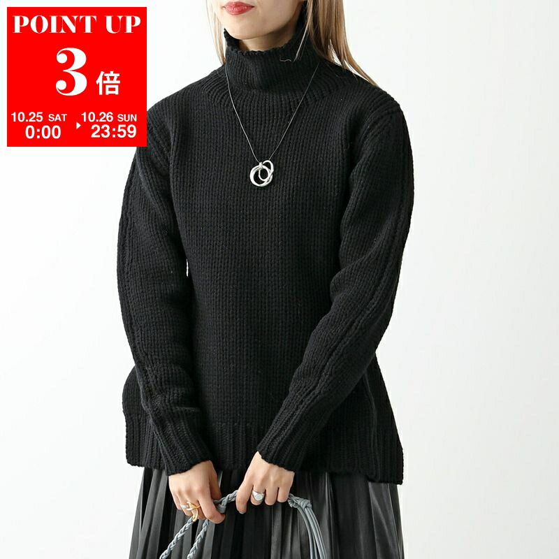 ジルサンダー＋ 極美品 刺繍ロゴ ブラック タートルネックカットソー L