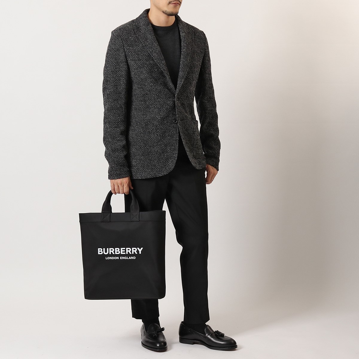 BURBERRY バーバリー 8026233 ハンドバッグ BLACK ロゴプリント メンズ