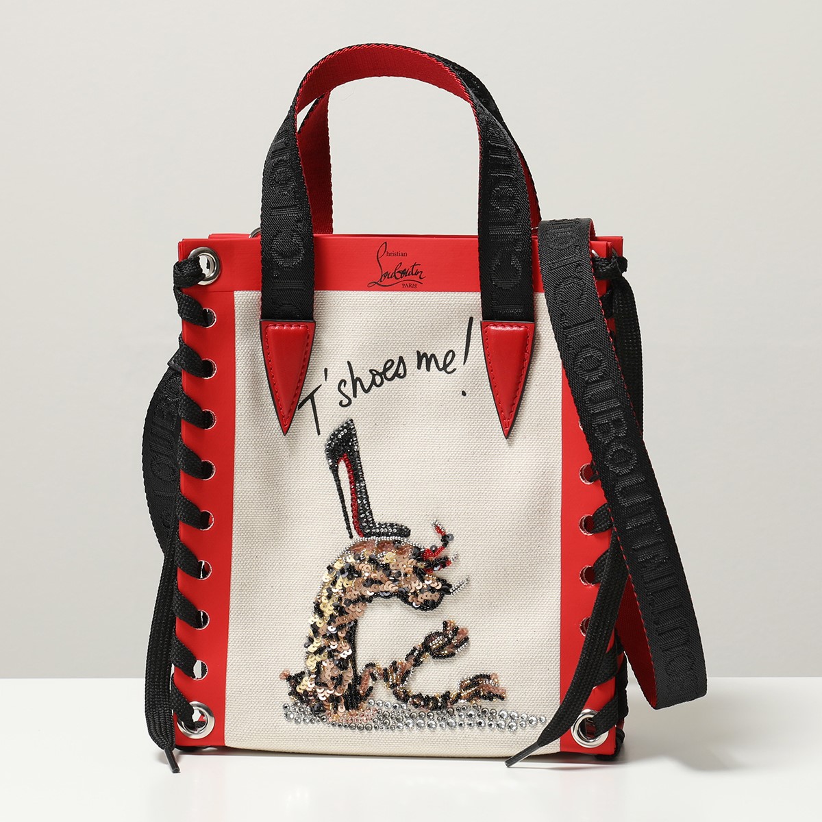 楽天市場 エントリーでポイント最大10倍 日21時 23時59まで Christian Louboutin クリスチャンルブタン Cabalace Mini キャンバス トートバッグ ショルダーバッグ シューレース ジャガードロゴ 鞄 K014 レディース インポートセレクト Musee