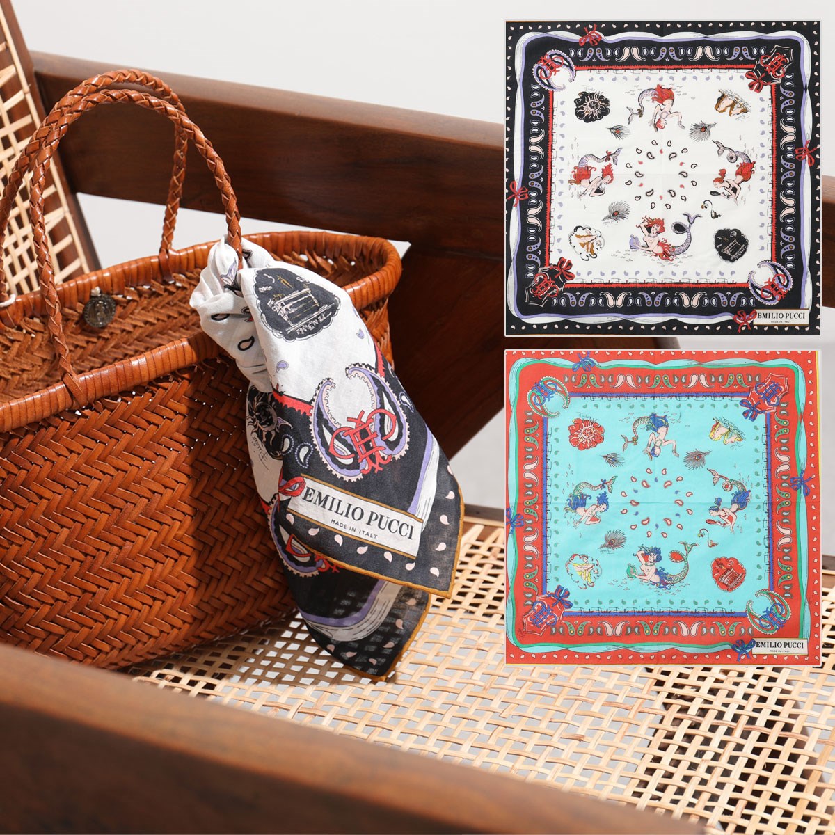 EMILIO PUCCI エミリオプッチ JN972 カラー2色 イタリア製 コットン スカーフ 45×45 レディース | インポートセレクト  musee