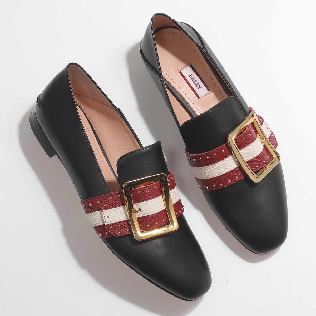 Bally バリー Janelle Trunk 00 レザー ローファー スリッポン シューズ バックル スタッズ ストライプ 靴 0100 Black レディース 大きいサイズ保有 Manitobachiropractors Ca
