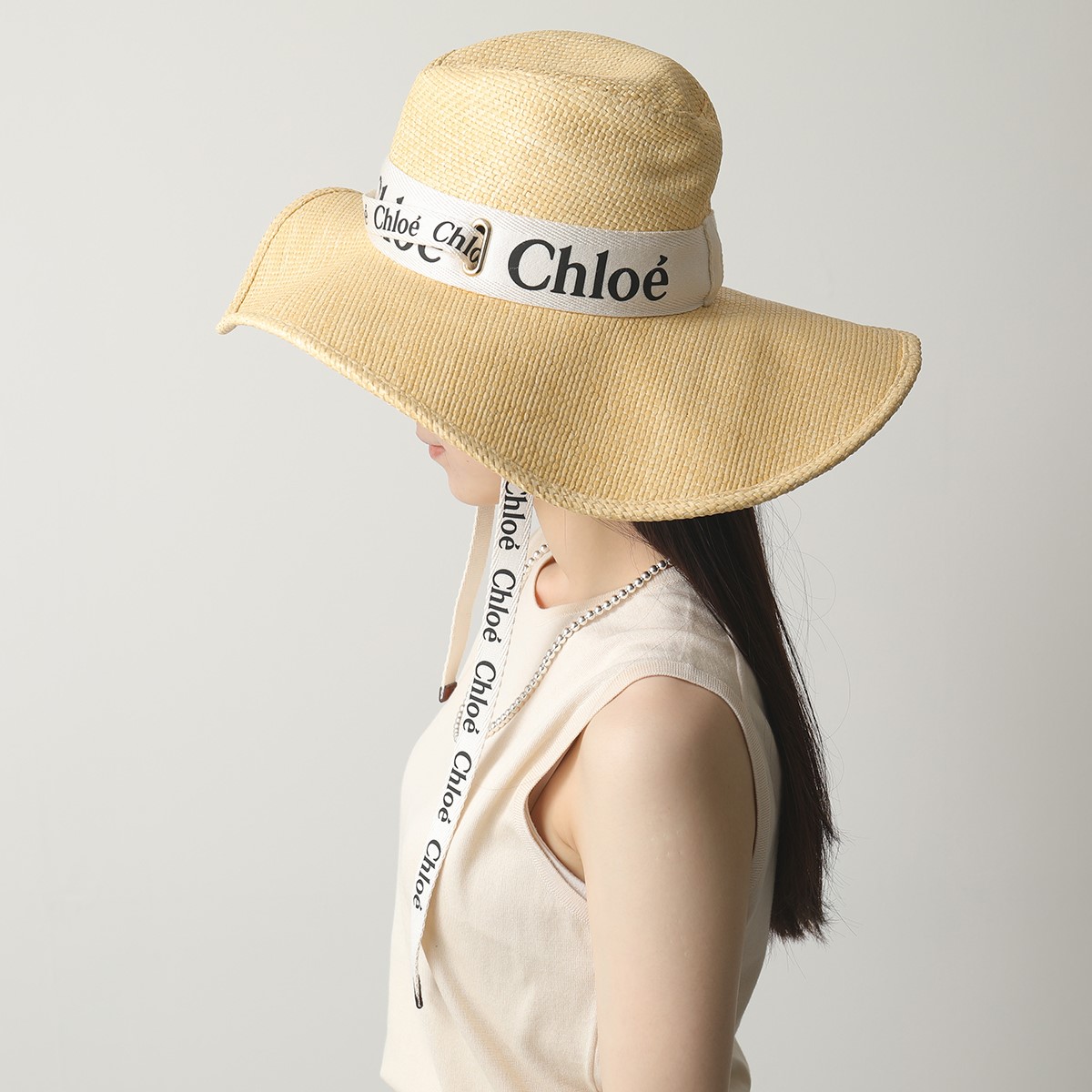 Chloe クロエ 麦わら帽子 ロゴ入り ウッディハット 夏 www