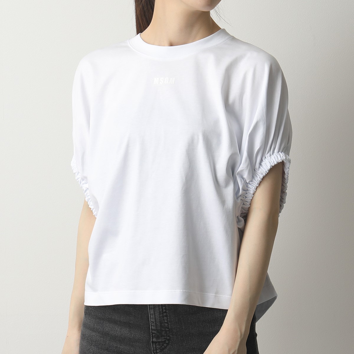 Msgm エムエスジーエム 3042mdm173 Ttシャツ 半袖 乗組員のど首 豎子ロゴt ギャザー カットソー 綿 01 レディース 21歳次春朱炎新作 Pasadenasportsnow Com
