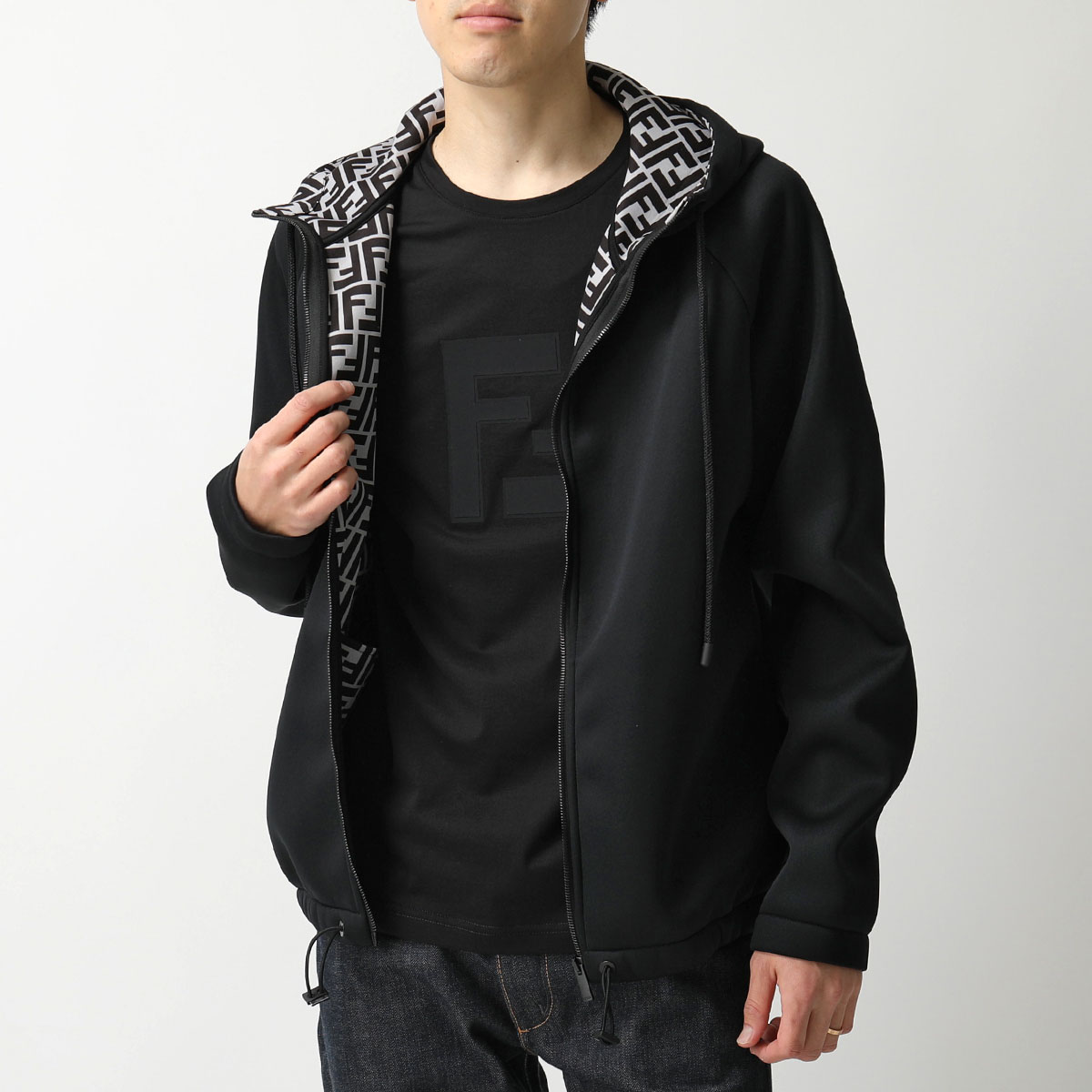 FENDI フェンディ FAF562 AAY1 F0GME/BLACK ネオプレン ジップアップ ジャケット パーカー ブルゾン FFインナーロゴ メンズ|インポートセレクト musee