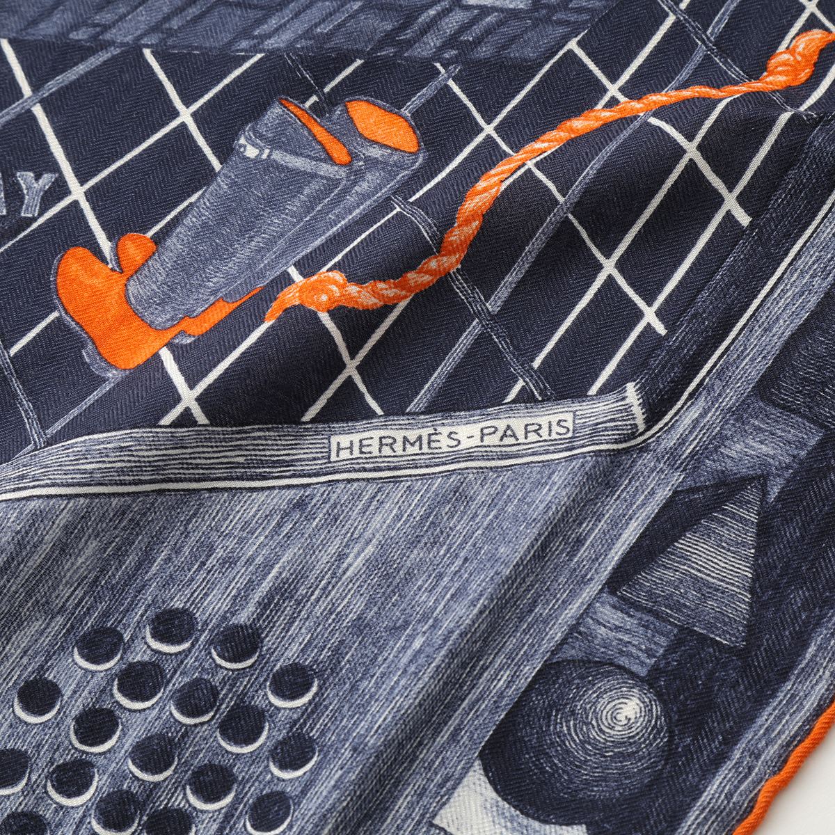 完売 H Carre t エルメス Hermes 100 メンズ レディース 17 Marine Ocean Orange ケース付き マフラー ストール カシシル カシミヤシルク カレ レディーススカーフ Williamsav Com