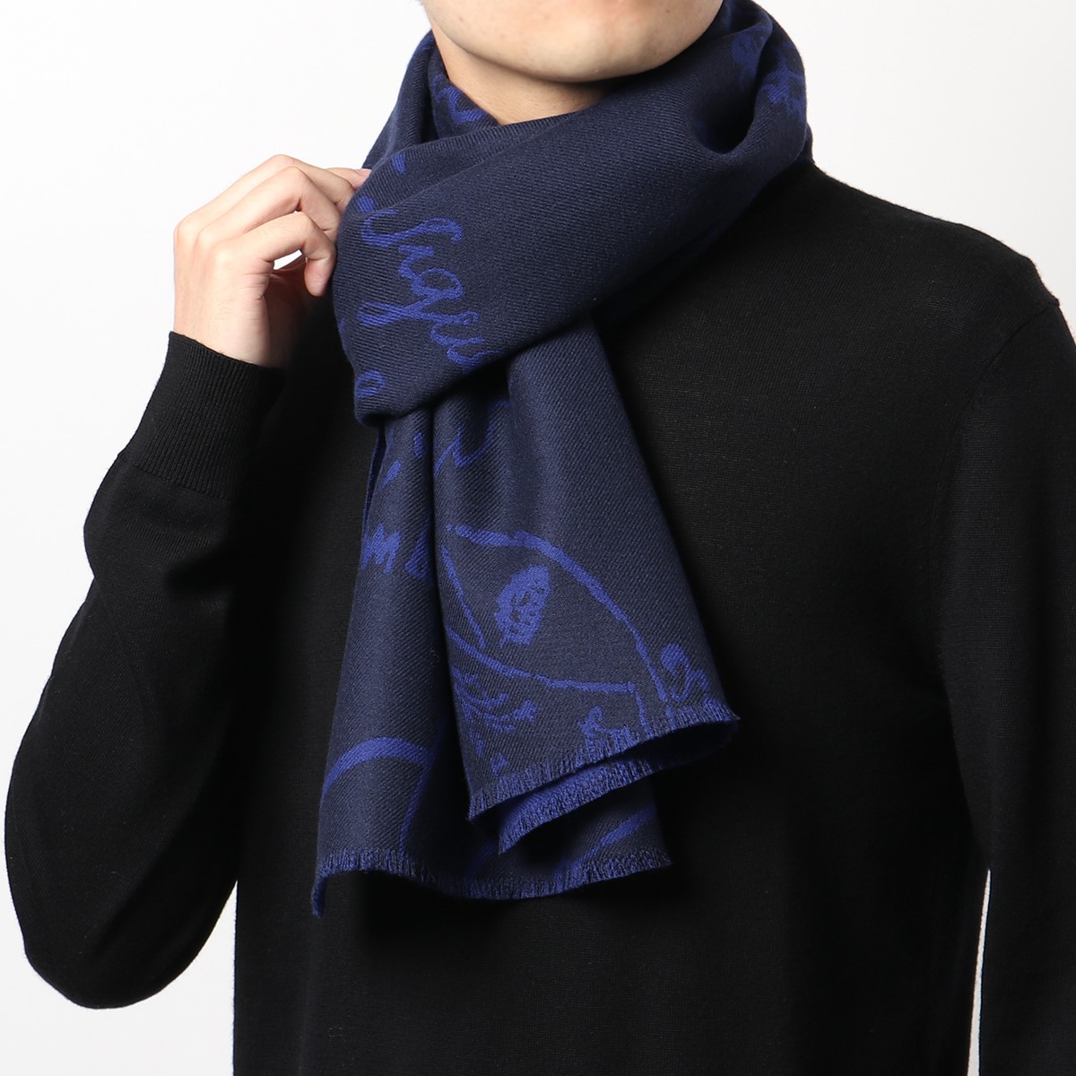 美品 Berluti ベルルッティ カリグラフィ 防寒 リバーシブル カシミヤ100％ マフラー カシミヤ ダークブラウン メンズ【】 