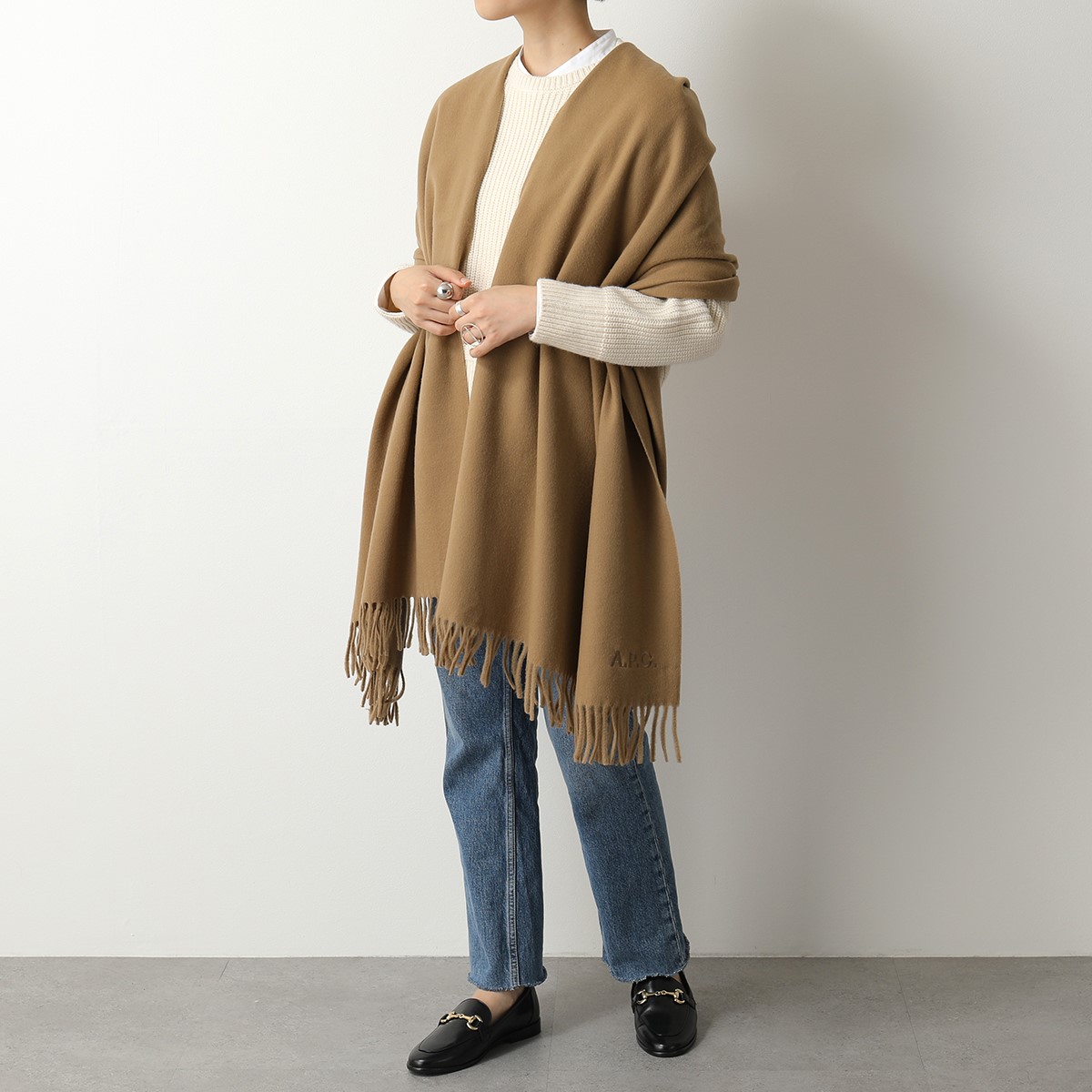 APCA.P.C.アーペーセーマフラーecharpealixbrodeeWOAFEM15170レディース200×75ウール大判ストールロゴ刺繍カラー5色
