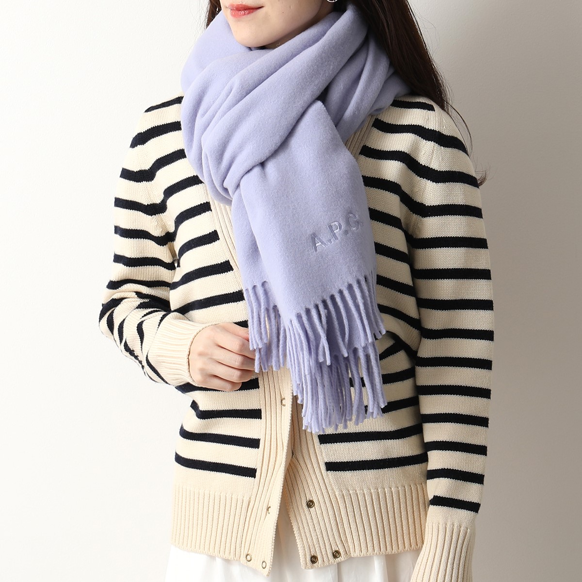 APCA.P.C.アーペーセーマフラーecharpealixbrodeeWOAFEM15170レディース200×75ウール大判ストールロゴ刺繍カラー5色