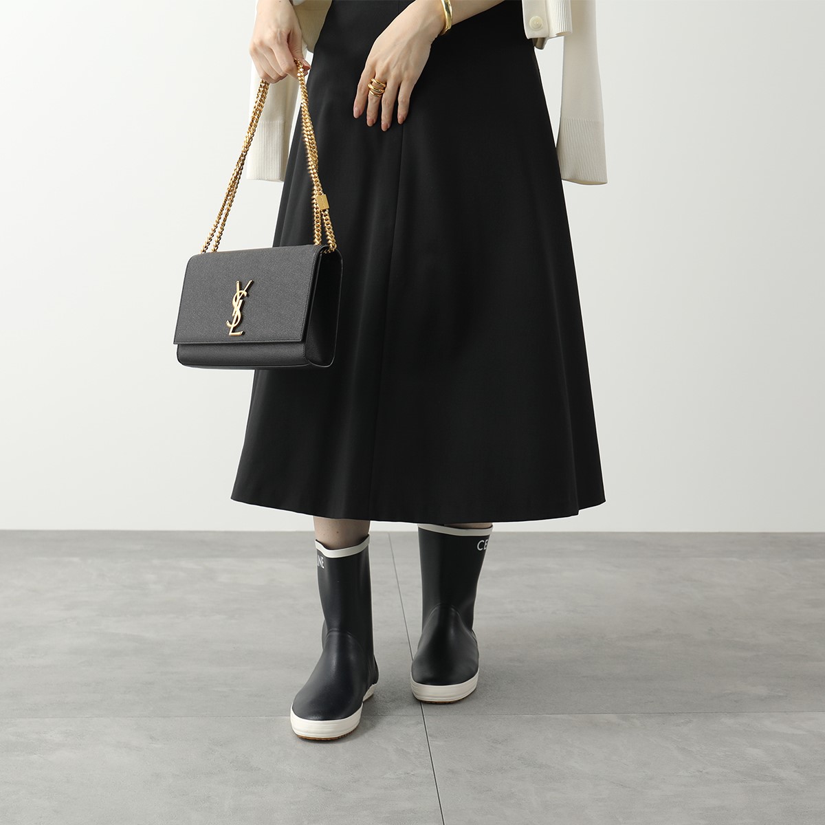 セリーヌ レインブーツ ブラック CELINE ミドルカット レインブーツ / ナチュラルラバー