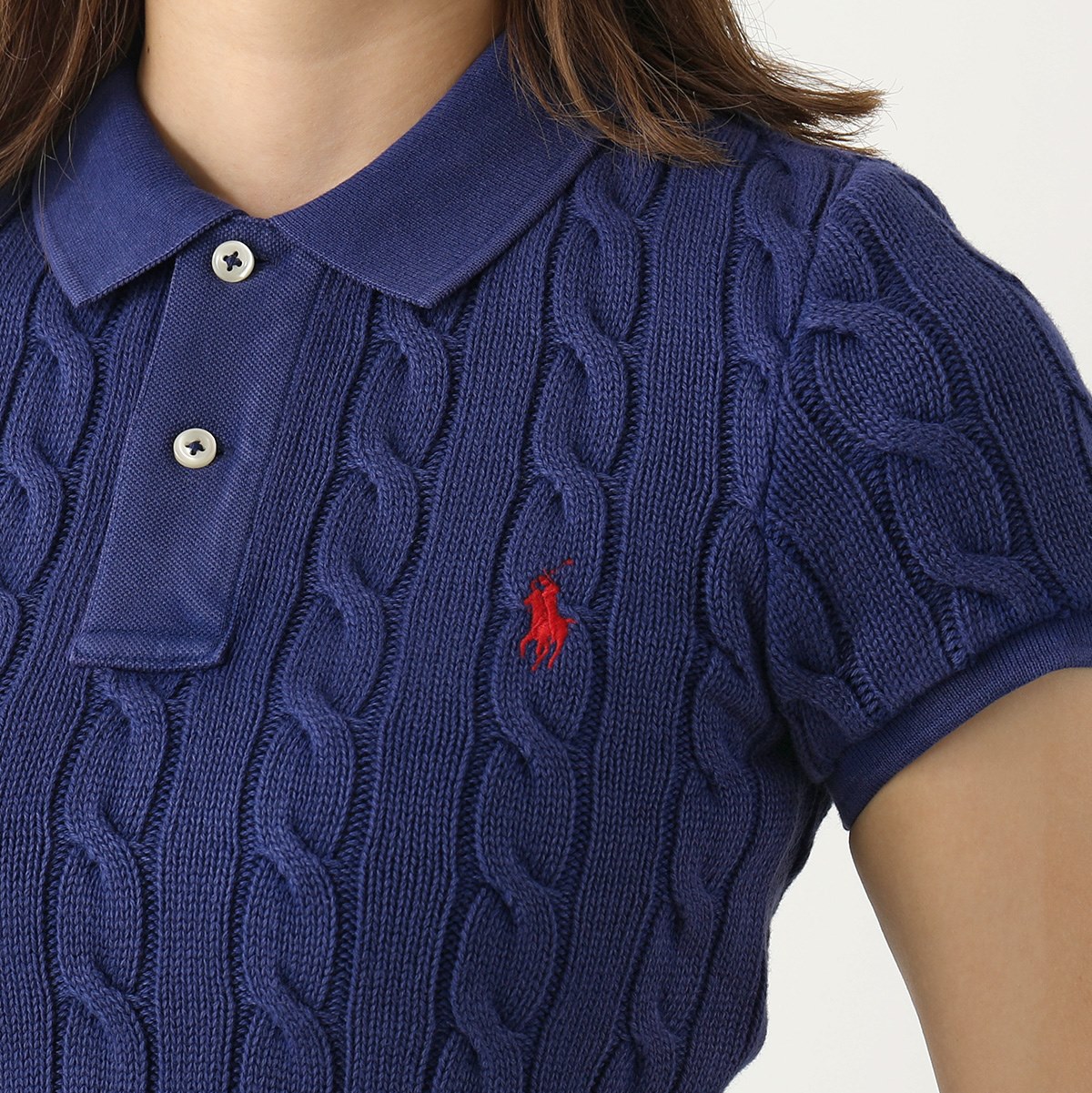 Polo Ralph Lauren ポニー刺繍 011 Blue スキニーフィット 半袖 ポロ ポロシャツ ケーブルニット レディース ラルフローレン コットン