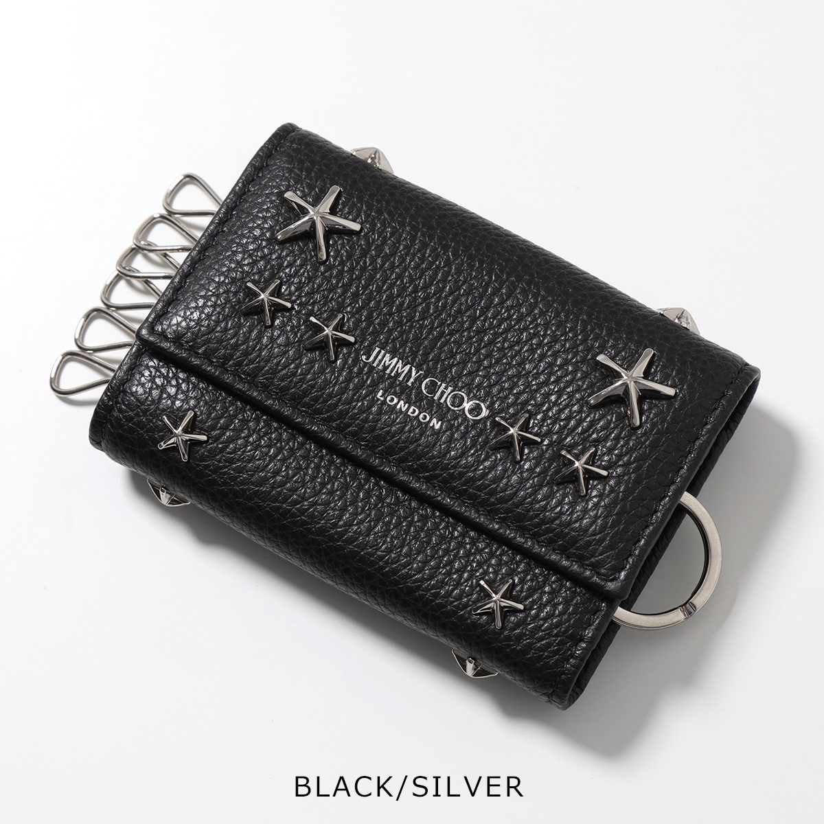 売り出し Jimmy Choo ジミーチュウ キーケース HOWICK UUF レディース 【30%OFF】 ガンメタル キーリング付き キーケース スタッズ Choo 【新品】Jimmy キーケース