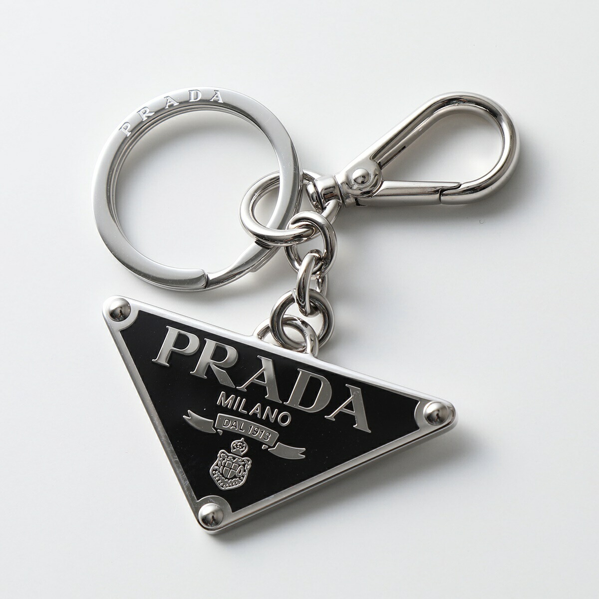 ◇PRADA プラダ トライアングルロゴ チャーム 付きキーホルダー レザー