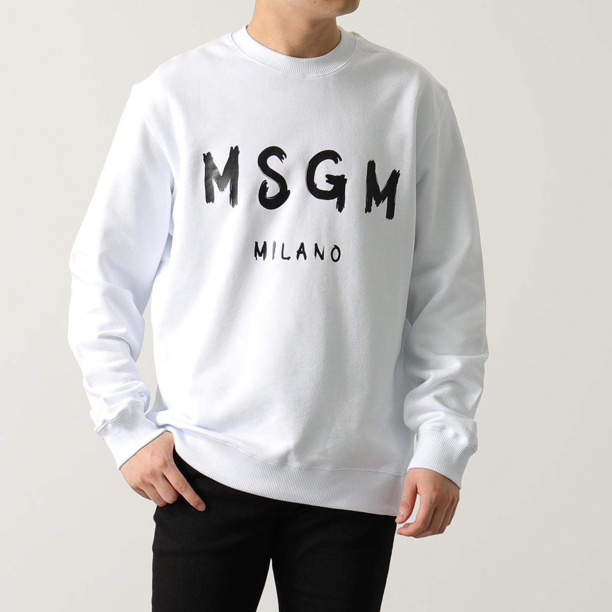 MSGM スウェット プルオーバー ペイントロゴ 裏起毛 ピンク メンズ S