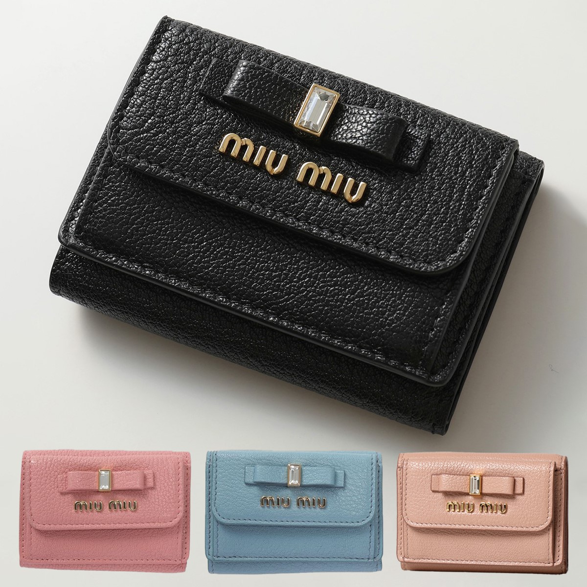 21年秋冬新作 Miumiu ミュウミュウ 5mh021 カラー3色 2d7a Madras Fiocco 財布 ケース カラー3色 2d7a レザー 小銭入れ付き 三つ折り財布 ミニ財布 豆財布 レディース インポートセレクト Musee