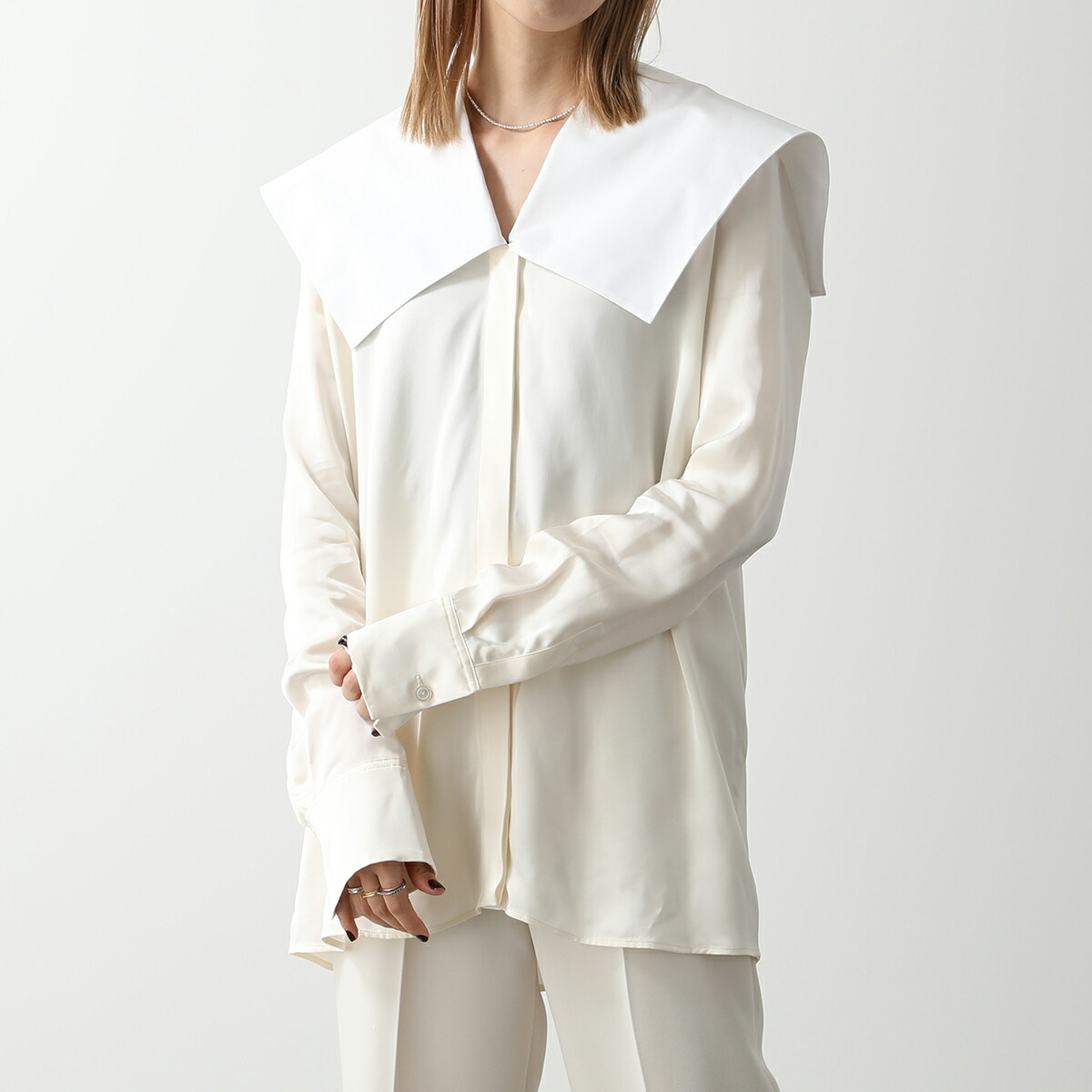 美品】JIL SANDER／キーネックフレアブラウスサイズ36