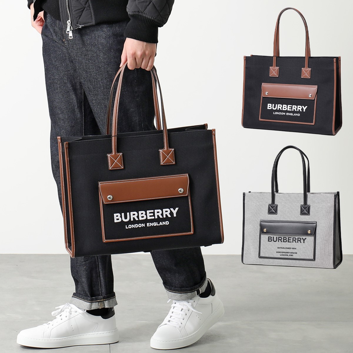 偉大な BURBERRY FREYA バーバリーロゴレザートートバッグ BURBERRY