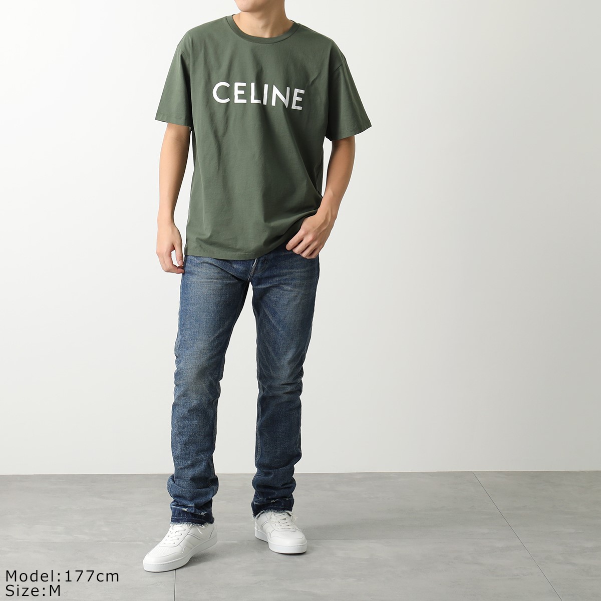 CELINE セリーヌ 半袖 コットン クルーネック ロゴ Tシャツ グリーン