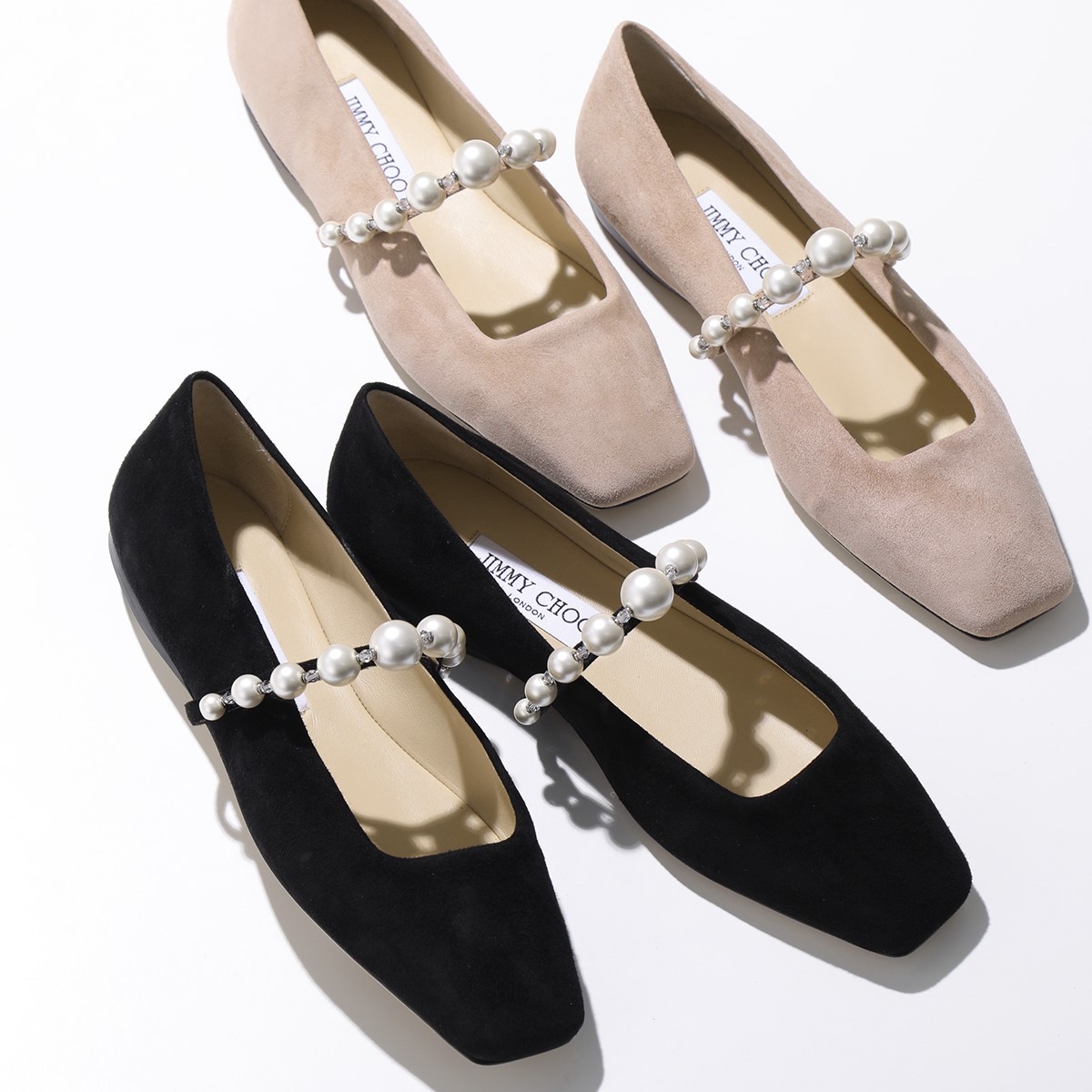 【美品】ジミーチュウ パールフラットシューズ 37サイズ パール付き Black スエード・フラットシューズ |ADE FLAT |2021