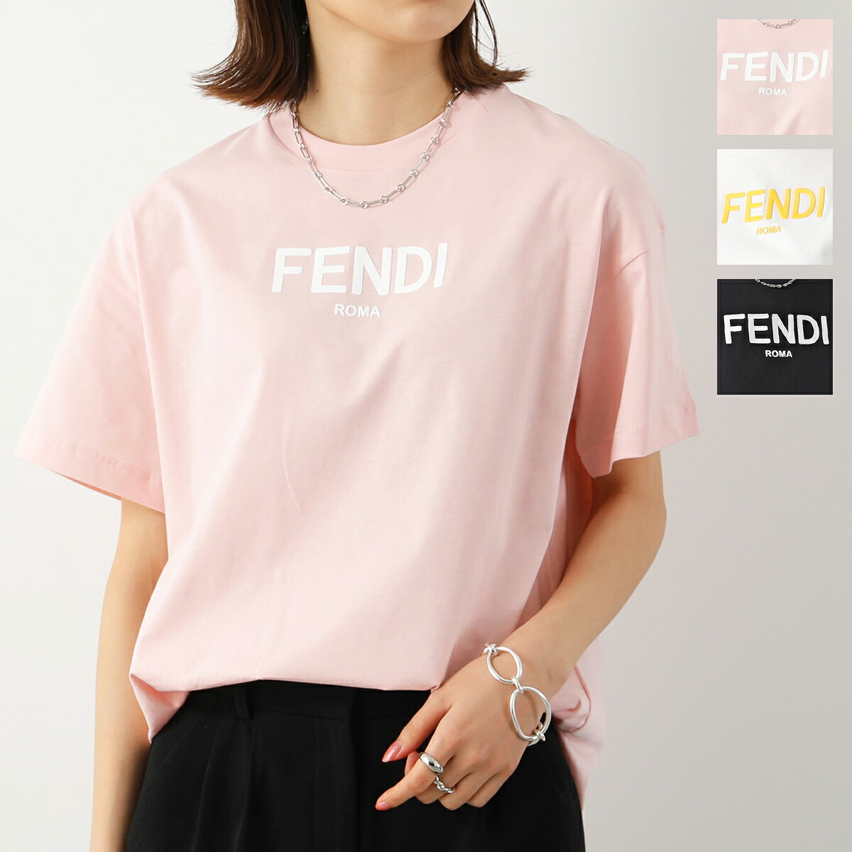 エクルベージュ FENDI フェンディー Tシャツ 半袖 丸首 クルーネック