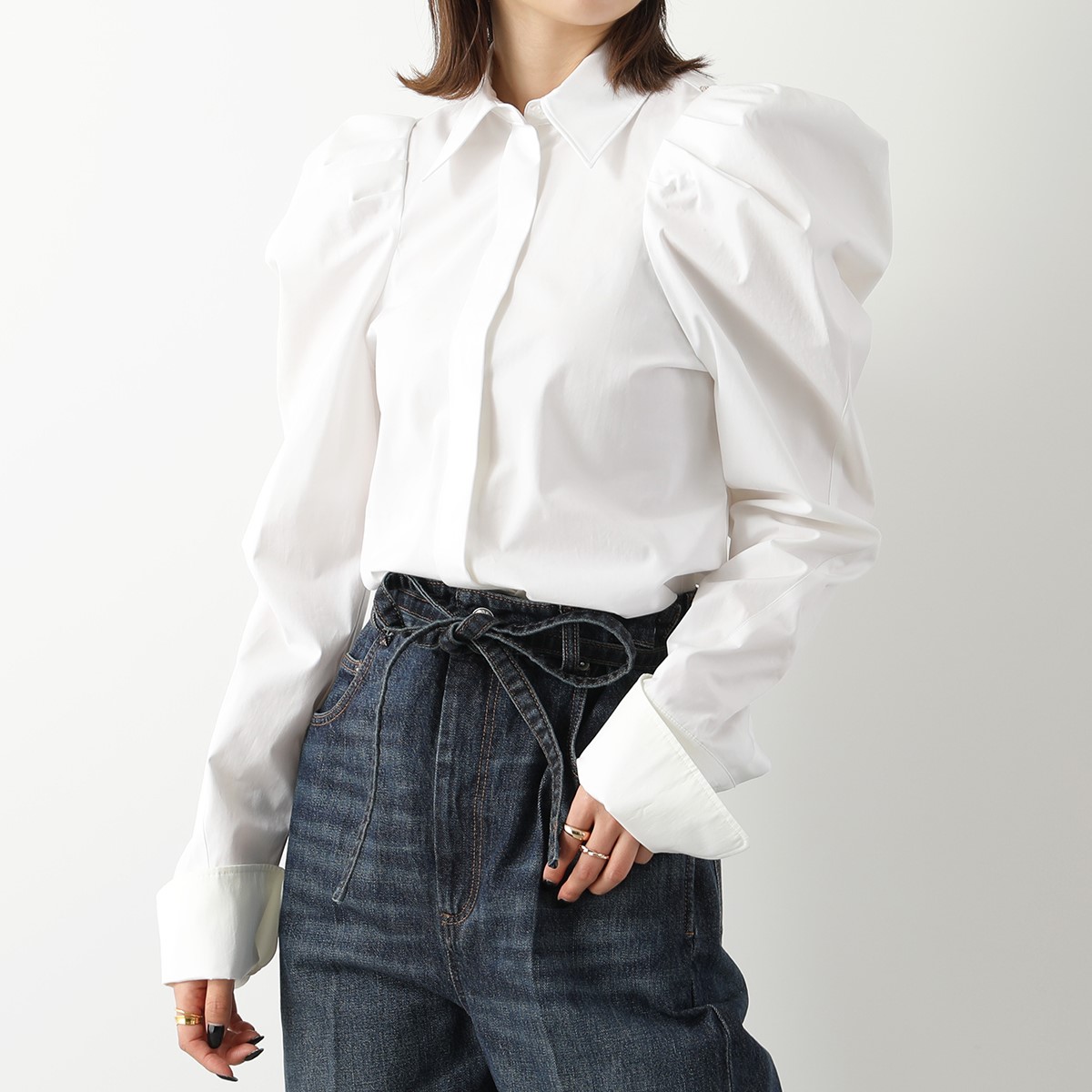 SPORTMAX スポーツマックス ブラウス DRY ドライ レディース 長袖シャツ ピュア コットン ポプリン パフスリーブ  スリムフィット 001 インポートセレクト musee