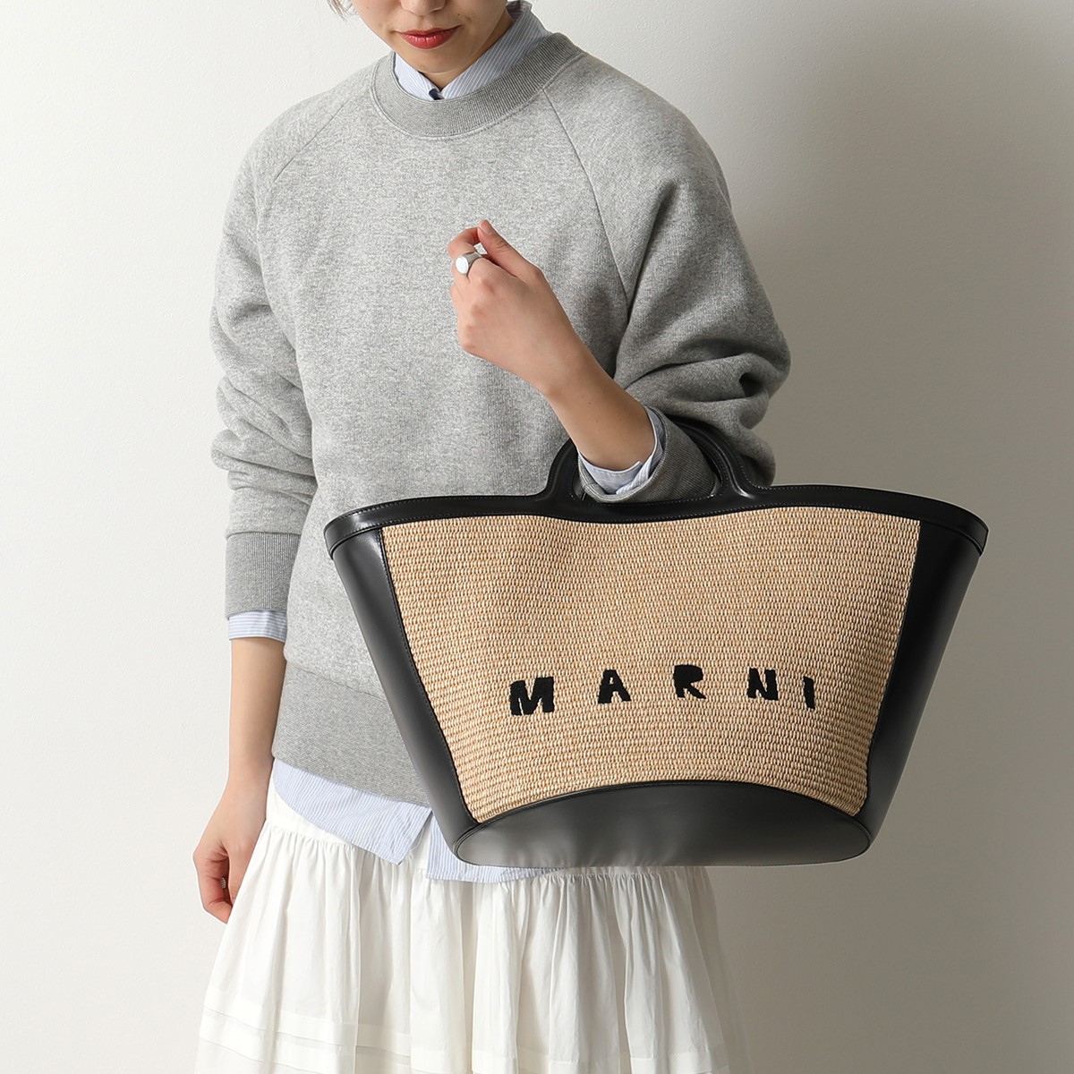 MARNI マルニ かごバッグ LARGE BMMP0069Q0 レザー×ラフィア トロピカ