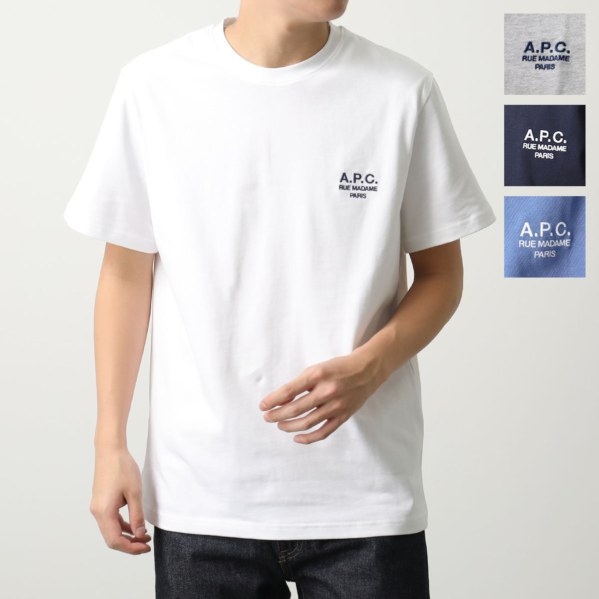 apc アーペーセー ロゴ 刺繍  Tシャツ ホワイトクールネック Mサイズ