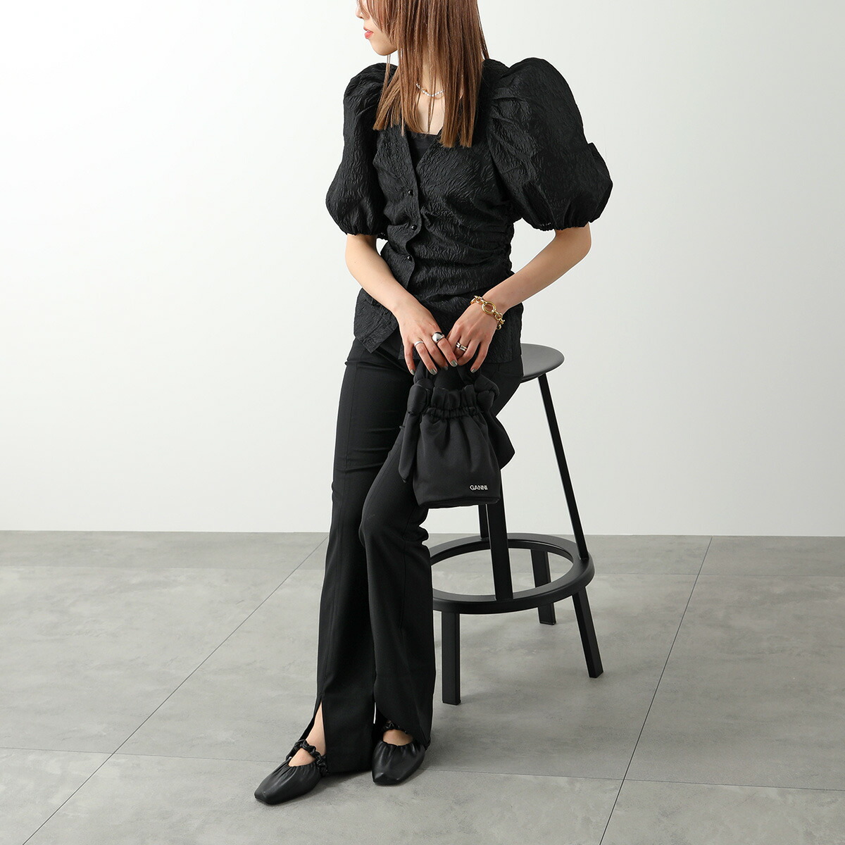 GANNI ガニー バレエシューズ SOFT SQUARE TOE SCRUNCHIE