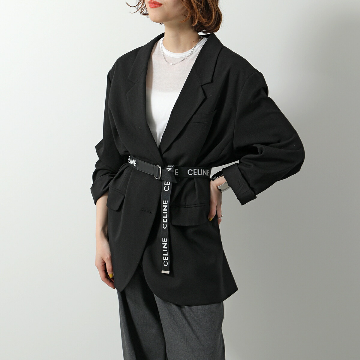 ★美品★セリーヌ　テーラードジャケット　38 シルク　コットン　光沢　ベルト 最大2万円OFFクーポン対象・6/30～7/1限定】CELINE セリーヌ ベルト